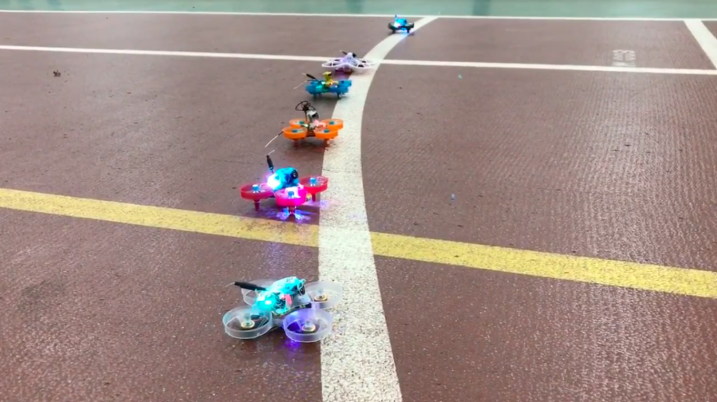 Drones lined up on track