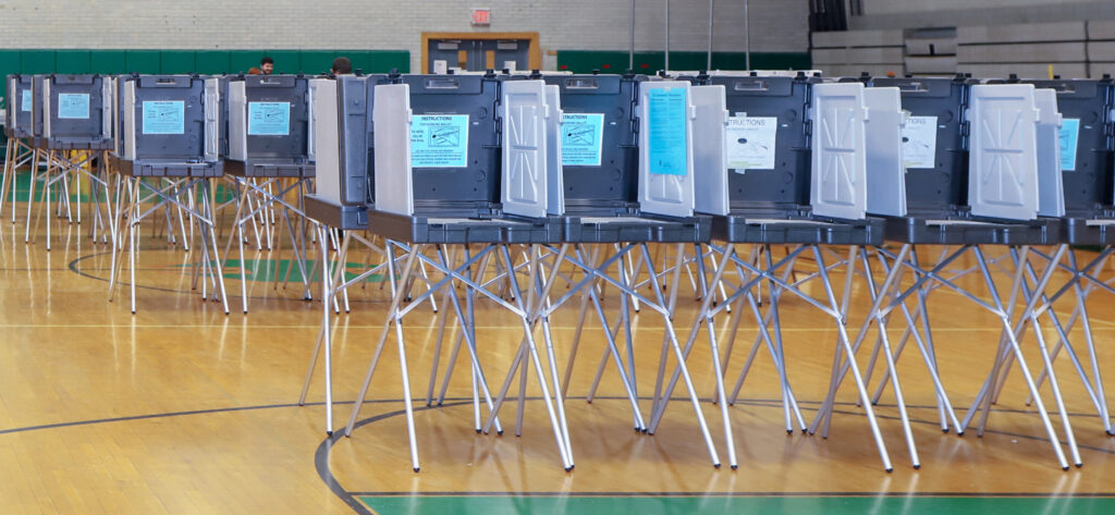 Voting booths at Hopkinton Middle School