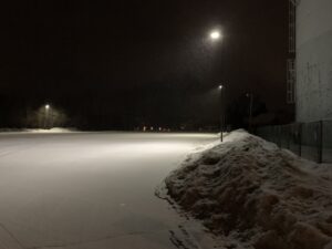 Snowfall at HMS parking lot