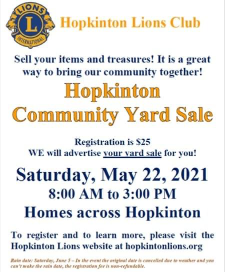 Hopkinton Lions Club community yard sale May 22