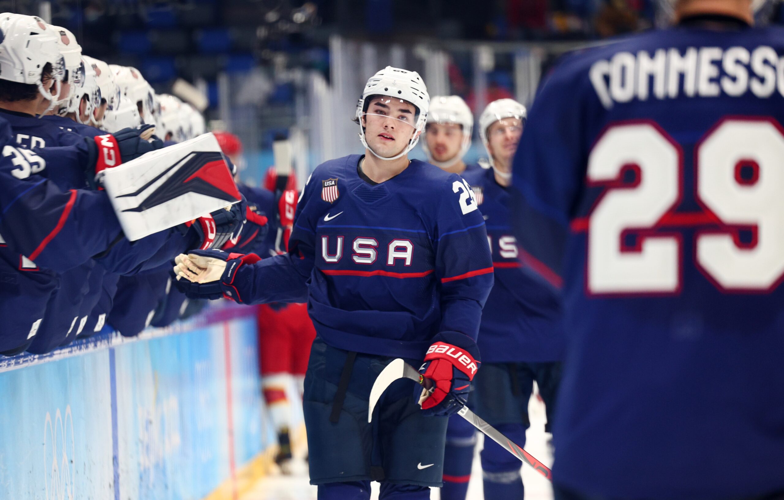 Farrell’s hat trick leads U.S. hockey team to win in Olympic opener