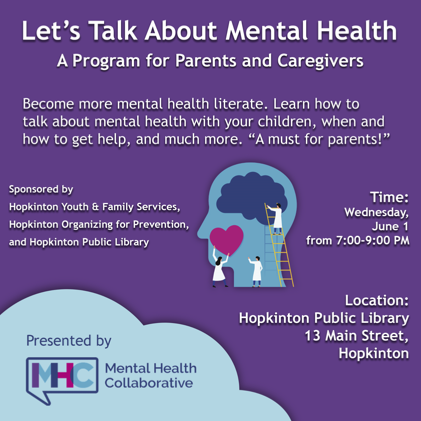 Hopkinton Youth & Family Services hosts mental health workshops in June