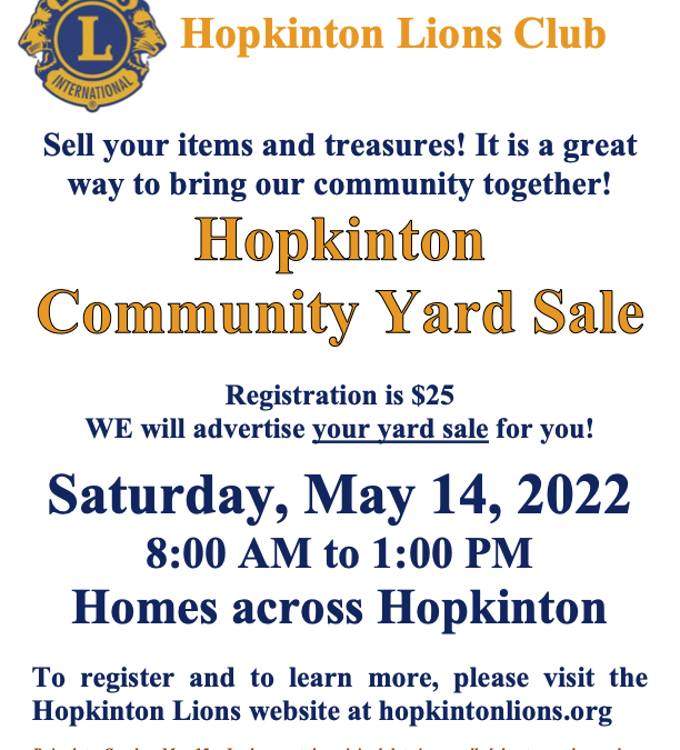 Hopkinton Lions Club community yard sale May 14