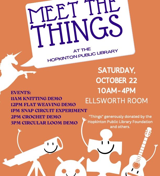 Library of things demonstrations at Hopkinton Public Library Oct. 22