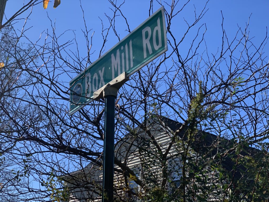 Box Mill Road sign