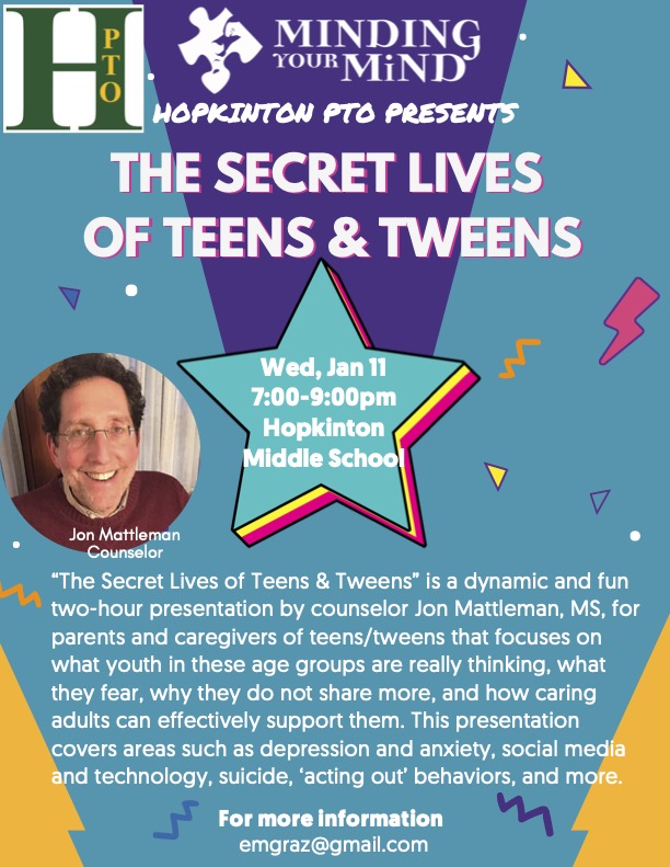 PTO presents ‘Secret Lives of Teens & Tweens’ Jan. 11