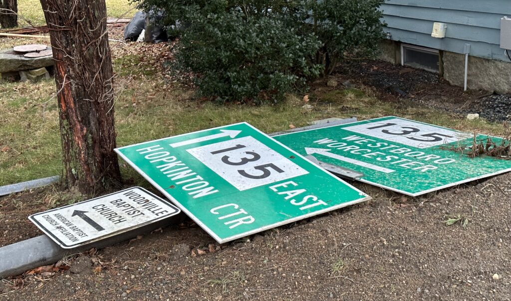 Street signs on ground
