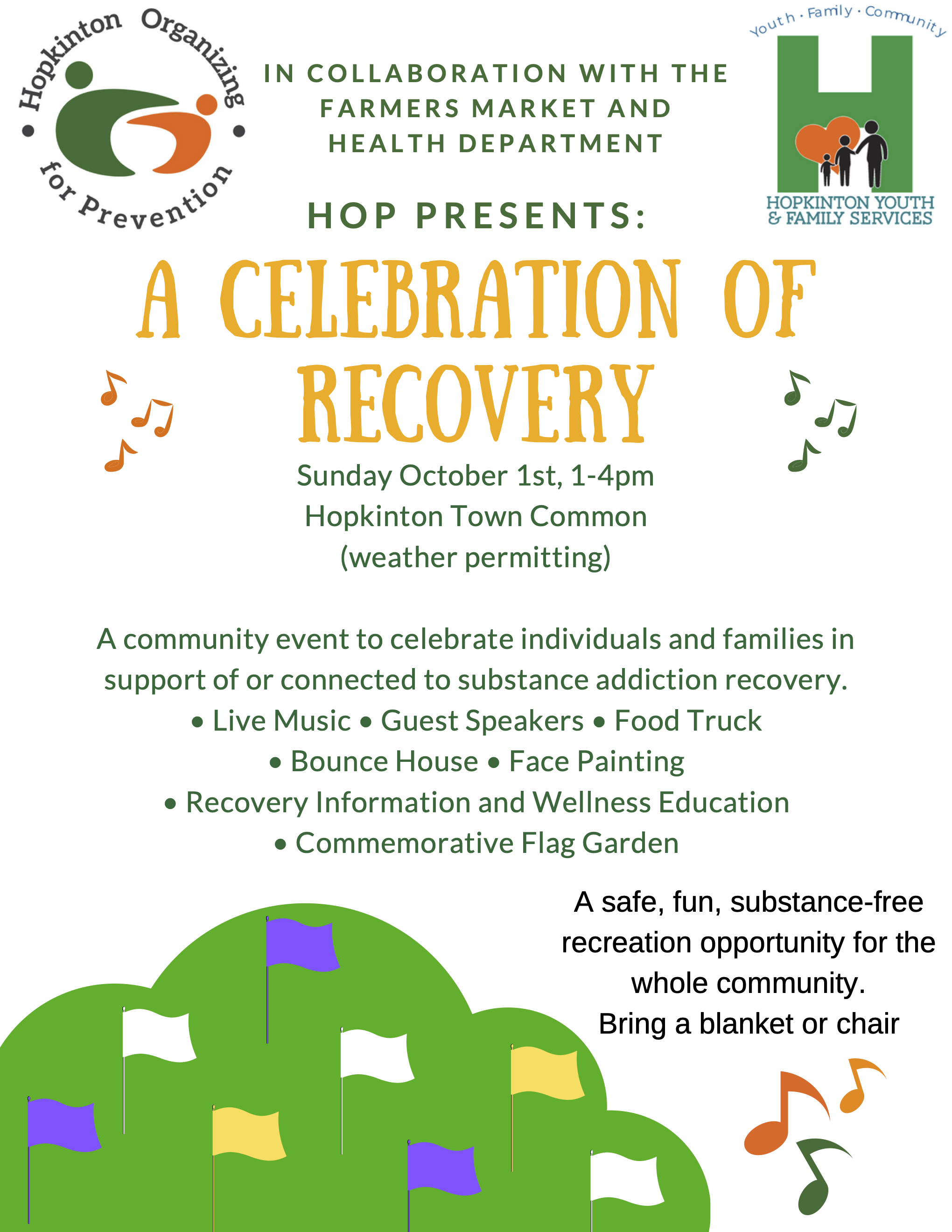HOP Celebration of Recovery at Town Common Oct. 1