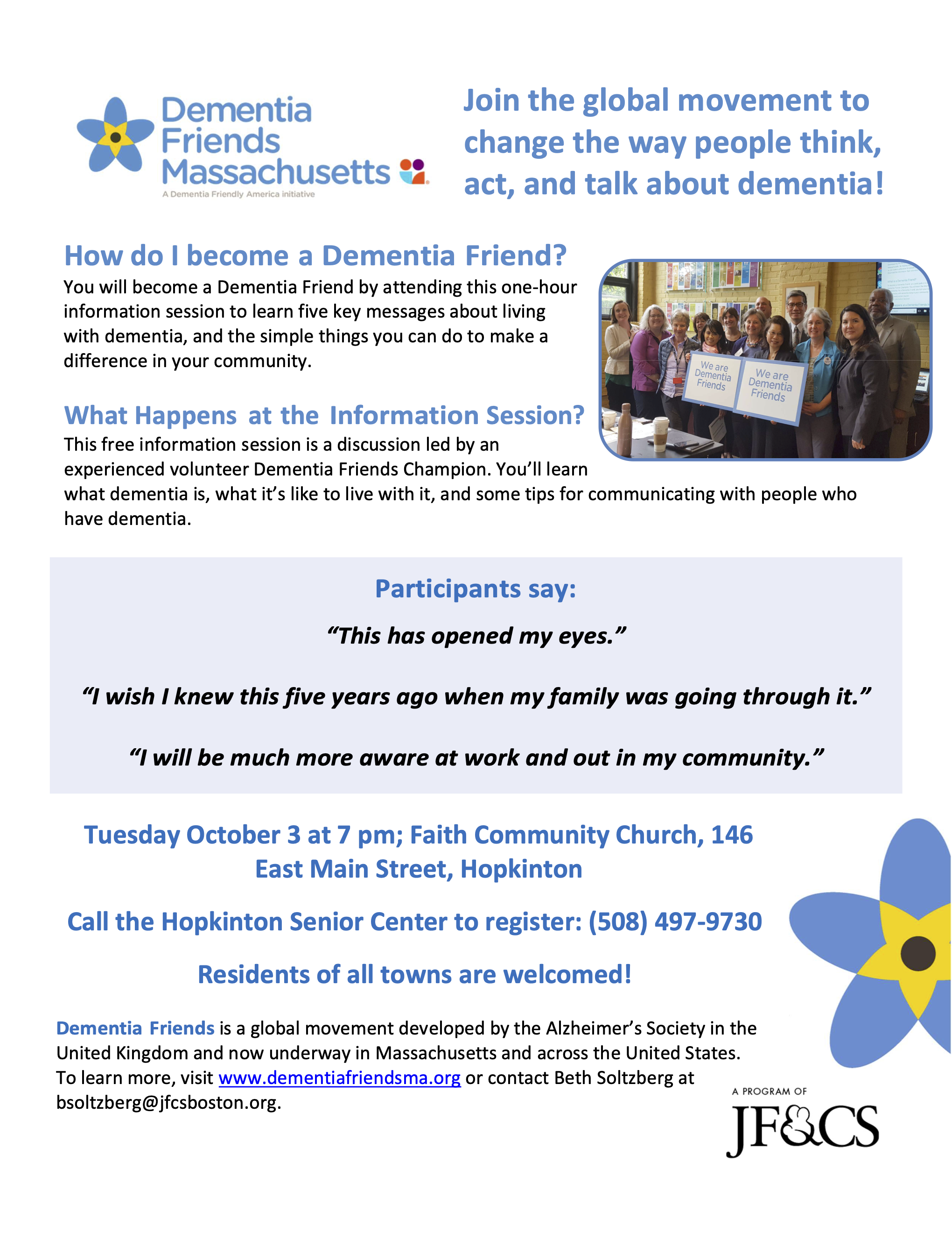 Dementia Friends information session Oct. 3