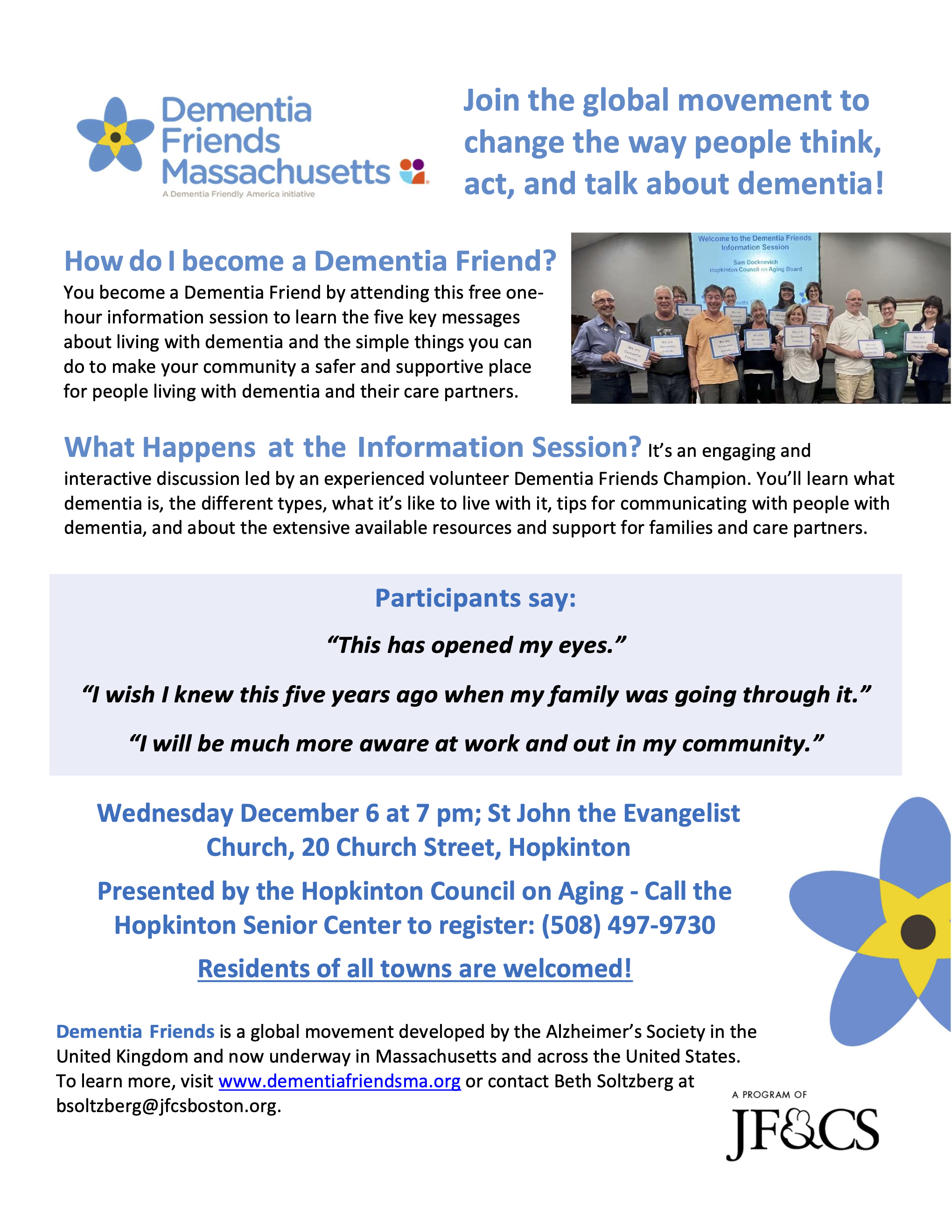 Dementia Friends information session Dec. 6
