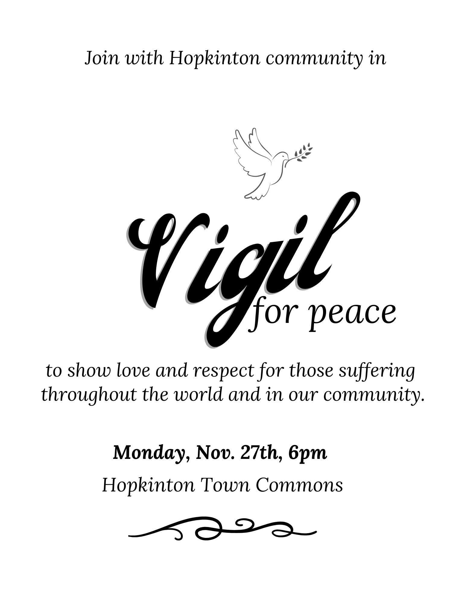 Vigil for Peace planned for Monday at Town Common