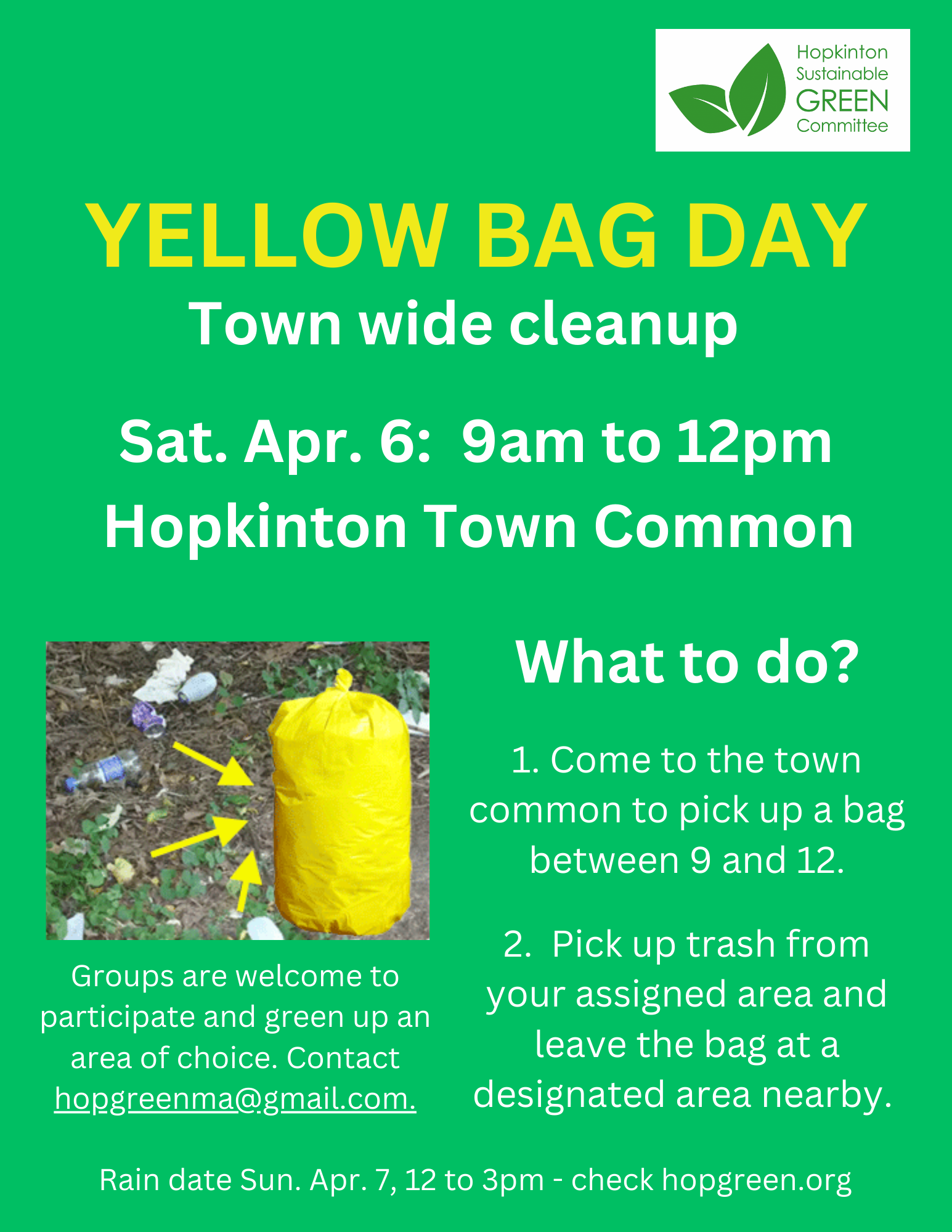 Yellow Bag Day Town Cleanup April 6