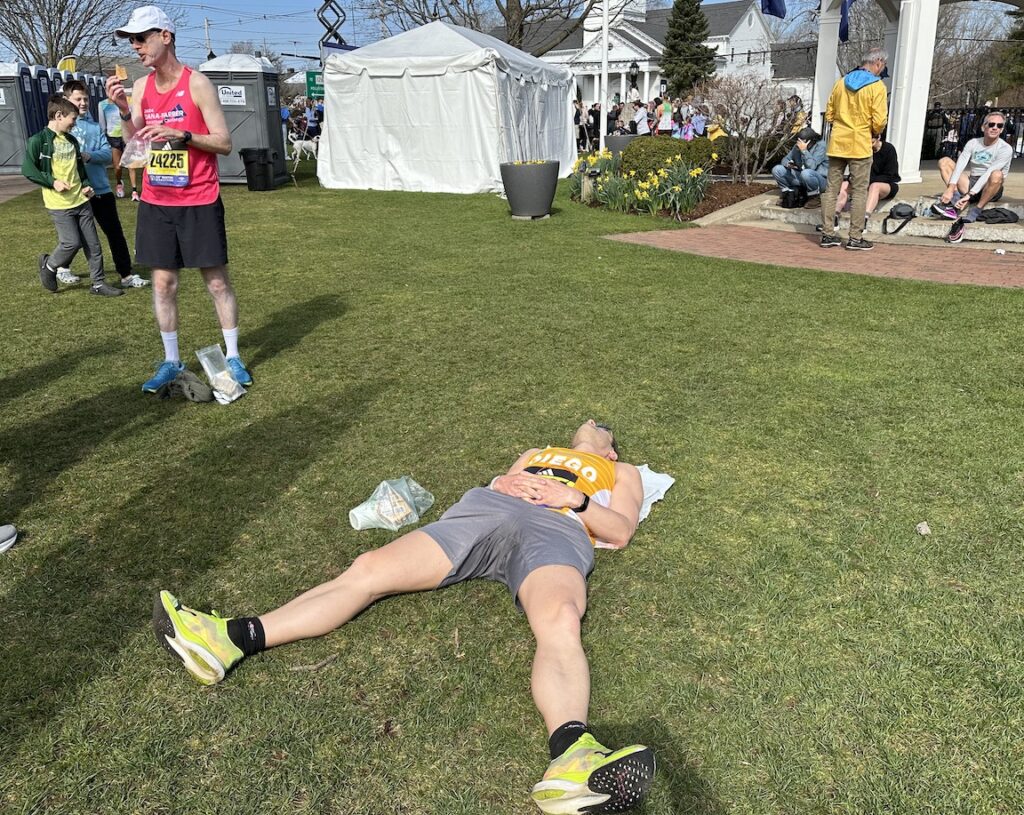 Marathon runner napping