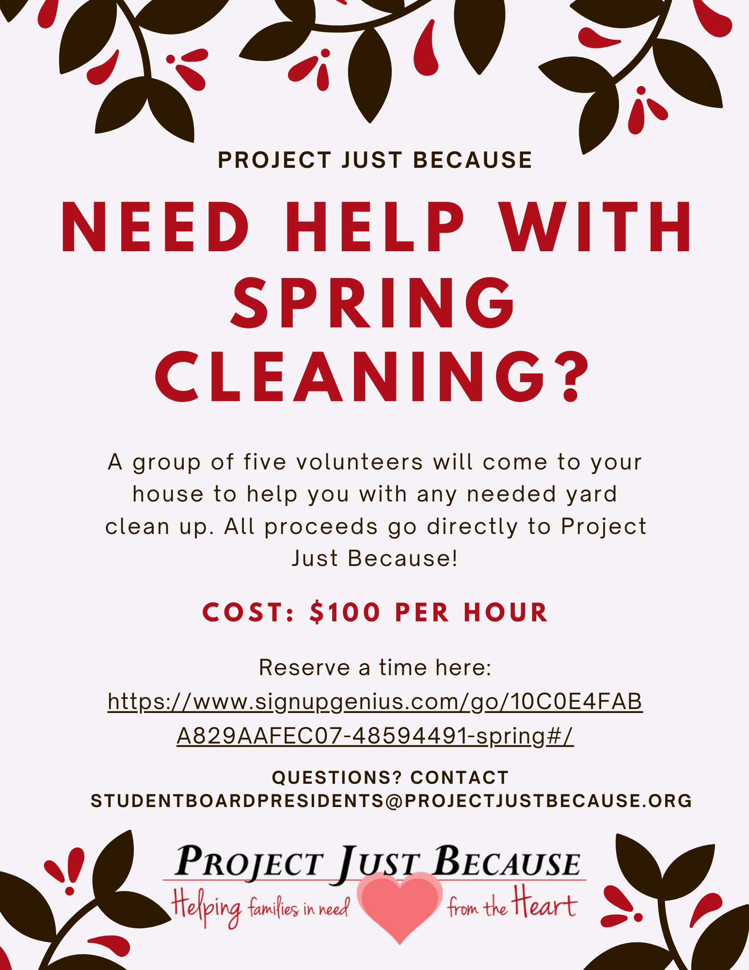 Spring Cleaning Fundraiser for PJB April 7-June 16