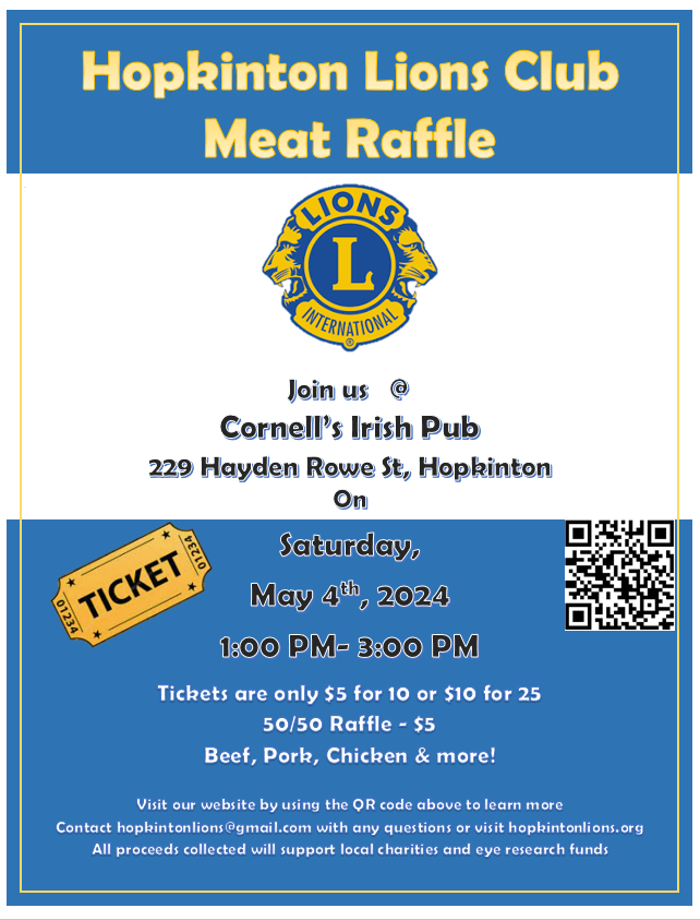 Lions Club Meat Raffle at Cornell’s May 4