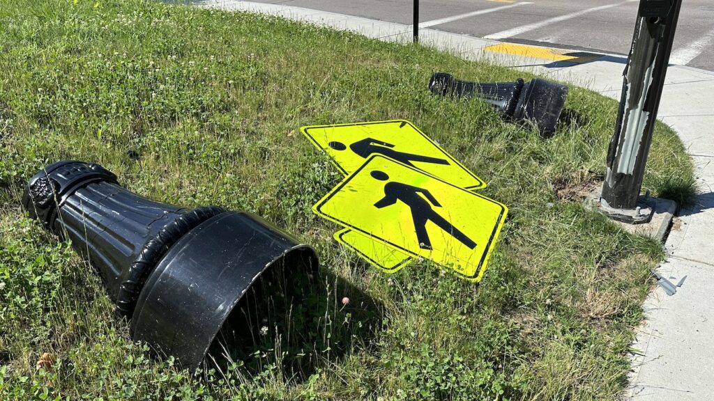 Signs on grass