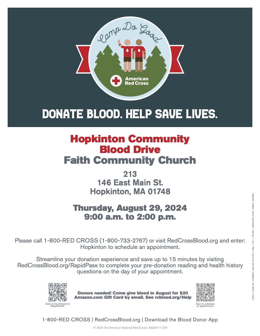 Red Cross blood drive at Faith Community Church Aug. 29