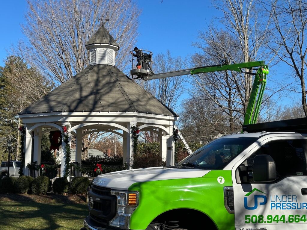 Gazebo Christmas lighting setup