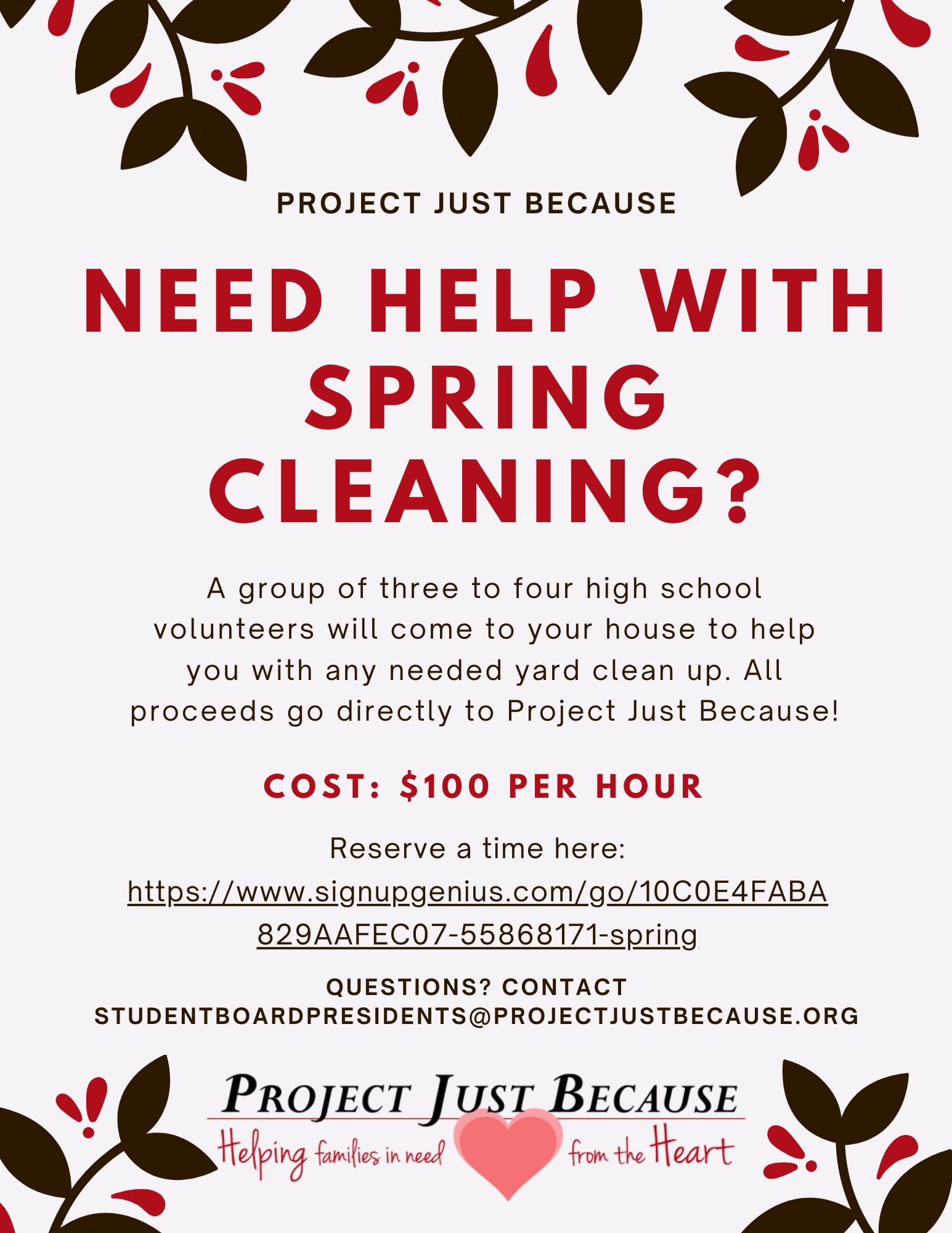 PJB spring cleaning fundraiser