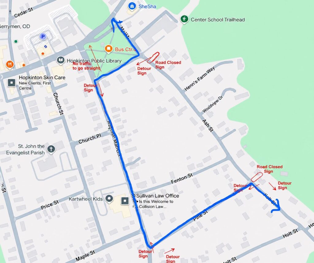Detour map Ash Street